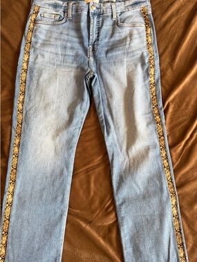 7 For All Mankind Light Blue Jeans with Snake-Print Side Stripe